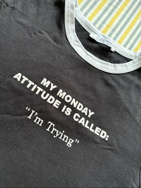 Zara Black Tee with White Front Text Graphic - Picture 2 of 5